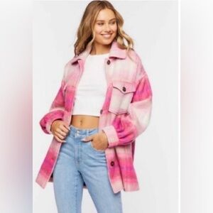 Forever 21 Pink Plaid Utility Jacket